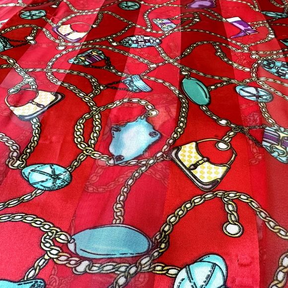 Fun Red Scarf 60" x 13" Striped Satin Sheer Decor Purses Chains Boots Hats - Picture 2 of 11